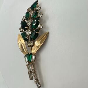 Phyllis vintage 12kt rose gold filled emerald green clear rhinestones brooch
